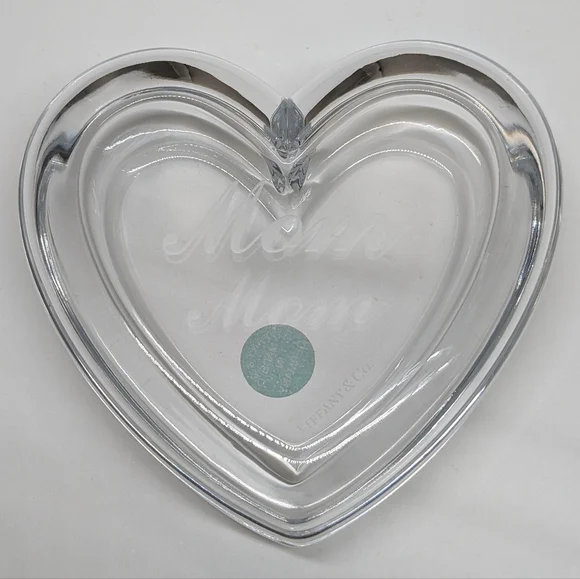 "MOM" Vintage Authentic TIFFANY & CO Lead Crystal HEART Jewelry Trinket Box - Picture 7 of 9